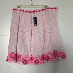 Vineyard Vines Pink Striped A-Line Skirt with Floral Design